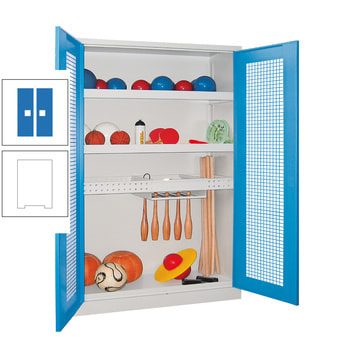 Sportschrank - Vollblechtüren - Variante 2 - 1.950x1.200x500 mm (HxBxT) - reinweiß/himmelblau RAL 5015 Himmelblau | RAL 9010 Reinweiß