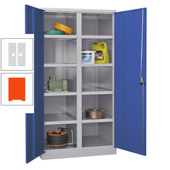 Schwerlastschrank - Vollblechtüren - Trennwand - 8 Böden - 1.950x1.040x630 mm (HxBxT) - reinorange/lichtgrau RAL 7035 Lichtgrau | RAL 2004 Reinorange