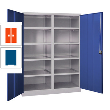 Schwerlastschrank - Vollblechtüren - Trennwand - 8 Böden - 1.950x1.470x630 mm (HxBxT) - enzianblau/reinorange RAL 2004 Reinorange | RAL 5010 Enzianblau