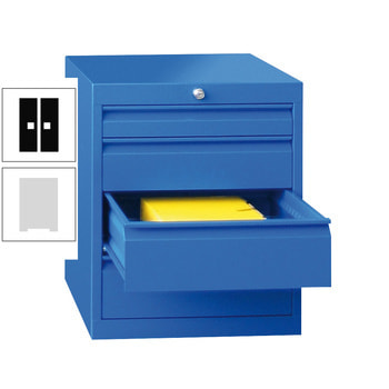 Beispielabbildung: Werkzeug-Schubladenschrank in enzianblau (RAL 5010), hier in der Ausführung mit 4 Schubladen, 1x75 mm, 1x125 mm, 2x150 mm