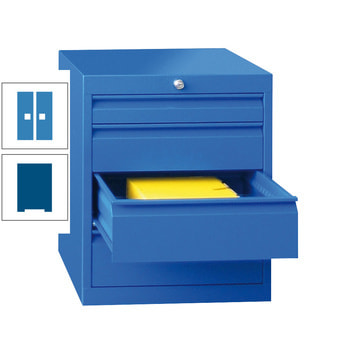Werkzeug-Schubladenschrank - 600x500x600 mm (HxBxT) - 1 Schubladenreihe - 3x100 mm, 1x200 mm - Tragkraft 50 kg - enzianblau/lichtblau RAL 5012 Lichtblau | RAL 5010 Enzianblau