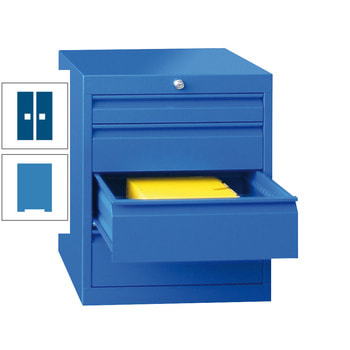 Werkzeug-Schubladenschrank - 600x500x600 mm (HxBxT) - 1 Schubladenreihe - 3x100 mm, 1x200 mm - Tragkraft 50 kg - lichtblau/enzianblau RAL 5010 Enzianblau | RAL 5012 Lichtblau