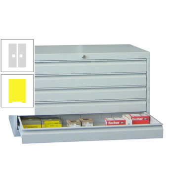 Beispielabbildung: Werkzeug-Schubladenschrank in Lichtgrau (RAL 7035), hier in der Ausführung mit 5 Schubladen, 5x100 mm