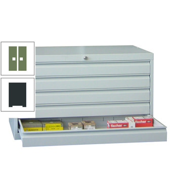 Werkzeug-Schubladenschrank - 600x1.023x600 mm (HxBxT) - 1 Schubladenreihe - 2x75 mm, 2x100 mm, 1x150 mm - Tragkraft 50 kg - anthrazitgrau/resedagrün RAL 6011 Resedagrün | RAL 7016 Anthrazitgrau