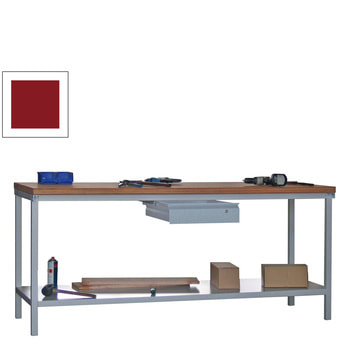 Werkbank mit Ablageboden - 1 Schublade - 900 x 2.000 x 700 mm (HxBxT) - Traglast 1.400 kg - rubinrot RAL 3003 Rubinrot