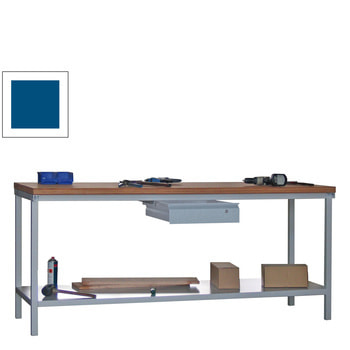 Werkbank mit Ablageboden - 1 Schublade - 900 x 2.000 x 700 mm (HxBxT) - Traglast 1.400 kg - enzianblau RAL 5010 Enzianblau