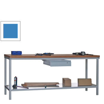 Werkbank mit Ablageboden - 1 Schublade - 900 x 2.000 x 700 mm (HxBxT) - Traglast 1.400 kg - lichtblau RAL 5012 Lichtblau