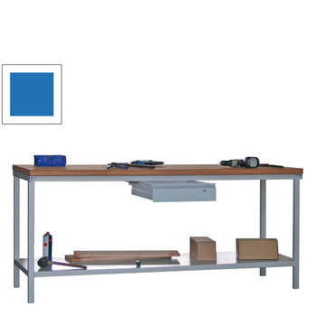 Werkbank mit Ablageboden - 1 Schublade - 900 x 2.000 x 700 mm (HxBxT) - Traglast 1.400 kg - himmelblau RAL 5015 Himmelblau