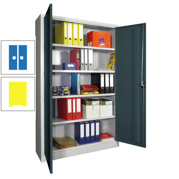 Aktenschrank - Vollblechtüren - 1.950x1.200x400 mm (HxBxT) - 4 Einlegeböden verzinkt - Zylinderschloss - zinkgelb/himmelblau RAL 5015 Himmelblau | RAL 1018 Zinkgelb