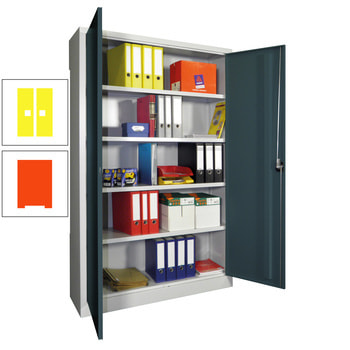 Aktenschrank - Vollblechtüren - 1.950x1.200x400 mm (HxBxT) - 4 Einlegeböden verzinkt - Zylinderschloss - reinorange/zinkgelb RAL 1018 Zinkgelb | RAL 2004 Reinorange