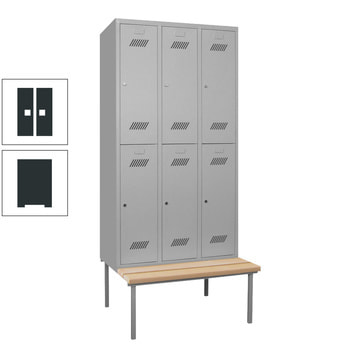 Spindschrank mit Sitzbank - Buchenleisten - 6 Fächer a 300 mm - 2.150x900x800 mm (HxBxT) - Zylinderschloss - anthrazitgrau RAL 7016 Anthrazitgrau | RAL 7016 Anthrazitgrau