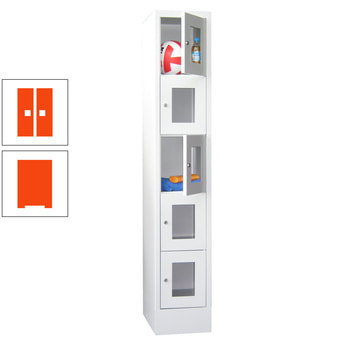 Schließfachschrank - Sichtfenstertüren - 5 Fächer a 300 mm - 1.850x300x500 mm (HxBxT) - Sockel - Zylinderschloss - reinorange RAL 2004 Reinorange | RAL 2004 Reinorange