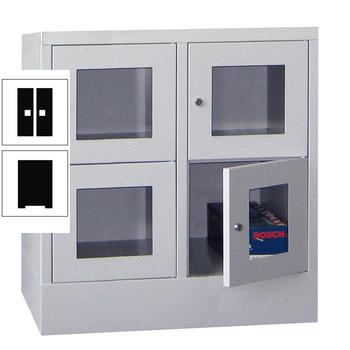 Schließfachschrank - Sichtfenstertüren - 4 Fächer a 400 mm - 855x800x500 mm (HxBxT) - Sockel - Drehriegel - tiefschwarz RAL 9005 Tiefschwarz | RAL 9005 Tiefschwarz