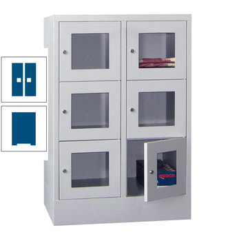 Schließfachschrank - Sichtfenstertüren - 6 Fächer a 400 mm - 1.187x800x500 mm (HxBxT) - Sockel - Zylinderschloss - enzianblau RAL 5010 Enzianblau | RAL 5010 Enzianblau