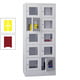 Beispielabbildung: Schließfachschrank mit Sichtfenstern, 10 Fächern (Zylinderschloss), Korpus und Front in Lichtgrau (RAL 7035)