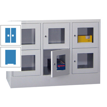 Schließfachschrank - Sichtfenstertüren - 6 Fächer a 300 mm - 855x900x500 mm (HxBxT) - Sockel - Zylinderschloss - lichtblau RAL 5012 Lichtblau | RAL 5012 Lichtblau