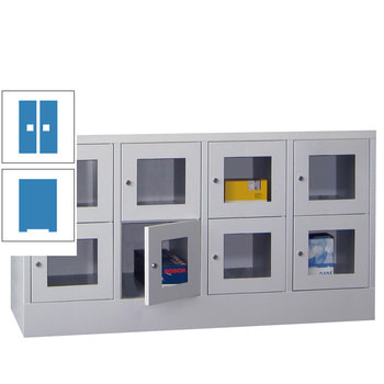 Schließfachschrank - Sichtfenstertüren - 8 Fächer a 300 mm - 855x1.200x500 mm (HxBxT) - Sockel - Drehriegel - lichtblau RAL 5012 Lichtblau | RAL 5012 Lichtblau