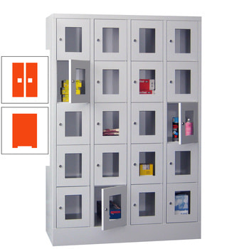 Schließfachschrank - Sichtfenstertüren - 20 Fächer a 300 mm - 1.850x1.200x500 mm (HxBxT) - Sockel - Drehriegel - reinorange RAL 2004 Reinorange | RAL 2004 Reinorange