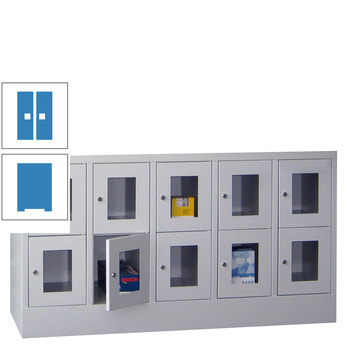Schließfachschrank - Sichtfenstertüren - 10 Fächer a 300 mm - 855x1.500x500 mm (HxBxT) - Sockel - Zylinderschloss - lichtblau RAL 5012 Lichtblau | RAL 5012 Lichtblau