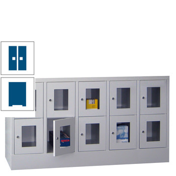 Schließfachschrank - Sichtfenstertüren - 10 Fächer a 300 mm - 855x1.500x500 mm (HxBxT) - Sockel - Drehriegel - enzianblau RAL 5010 Enzianblau | RAL 5010 Enzianblau