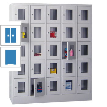Schließfachschrank - Sichtfenstertüren - 25 Fächer a 300 mm - 1.850x1.500x500 mm (HxBxT) - Sockel - Drehriegel - lichtblau RAL 5012 Lichtblau | RAL 5012 Lichtblau