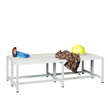 Doppelseitige Umkleide-Sitzbank - 430 x 1.000 x 740 mm (HxBxT) - Kunststoffleisten - mit Schuhrost - rubinrot RAL 3003 Rubinrot | 1000 mm | ja | Kunststoff