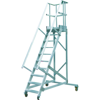 Fahrbare Podestleiter - Podesttreppe - 2.100 x 1.000 x 1.080 mm (HxBxT) - 4 Stufen 600 mm Breite - Treppenneigung 60 Grad - Aluminium - Rollpodest 4 Stk.