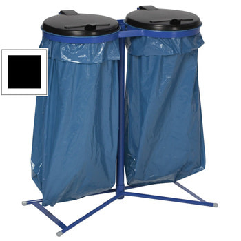 Müllsackständer - für zwei 120 l Säcke - 980 x 850 x 480 mm (HxBxT) - enzianblau - Deckel Kunststoff, schwarz ohne Rollen | Schwarz | RAL 5010 Enzianblau | 2 x 120 l Sackl
