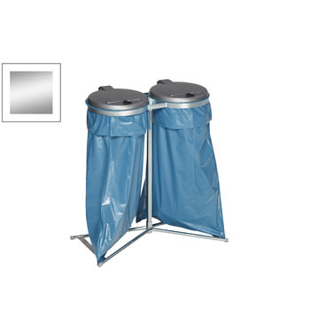Müllsackständer - für zwei 120 l Säcke - 980 x 850 x 480 mm (HxBxT) - verzinkt - Deckel Kunststoff, silber ohne Rollen | Silber | Verzinkt | 2 x 120 l Sackl