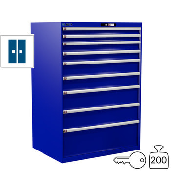 Lista Schubladenschrank - 12.550.090 - 1.450x1.023x725 mm (HxBxT) - 9 Schubladen - 200 kg - Key Lock - enzianblau (RAL 5010) 200 kg | RAL 5010 Enzianblau | RAL 5010 Enzianblau | Key Lock