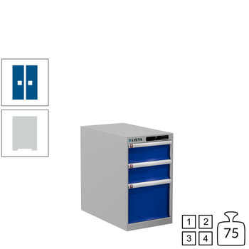 Lista Schubladenschrank - 78.448.518 - 700x411x725 mm (HxBxT) - 3 Schubladen - 75 kg - Code Lock - RAL 7035/RAL 5005 RAL 5005 Signalblau | RAL 7035 Lichtgrau | Code Lock