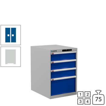 Lista Schubladenschrank - 78.526.518 - 850x564x725 mm (HxBxT) - 4 Schubladen - 75 kg - Code Lock - RAL 7035/RAL 5005 RAL 5005 Signalblau | RAL 7035 Lichtgrau | Code Lock