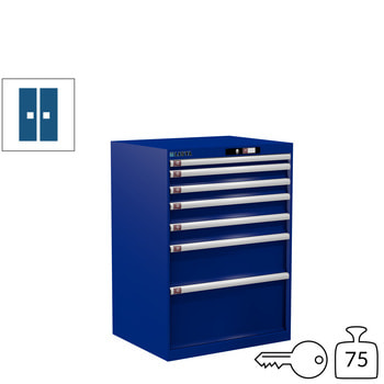 Lista Schubladenschrank - 78.580.040 - 1.000x717x572 mm (HxBxT) - 7 Schubladen - 75 kg - Key Lock - Capriblau (RAL 5019) 75 kg | RAL 5019 Capriblau | RAL 5019 Capriblau | Key Lock