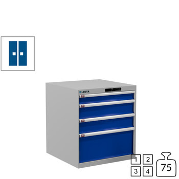 Lista Schubladenschrank - 78.633.518 - 800x717x725 mm (HxBxT) - 4 Schubladen - 75 kg - Code Lock - RAL 7035/RAL 5005 75 kg | RAL 5005 Signalblau | RAL 7035 Lichtgrau | Code Lock