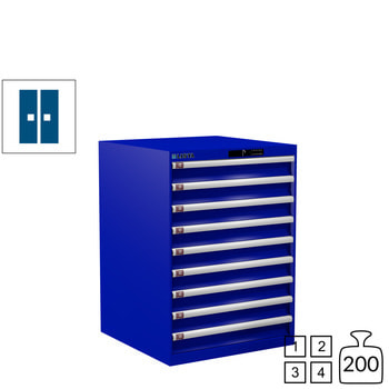 Lista Schubladenschrank - 78.651.090 - 1.000x717x725 mm (HxBxT) - 9 Schubladen - 200 kg - Code Lock - enzianblau (RAL 5010) 200 kg | RAL 5010 Enzianblau | RAL 5010 Enzianblau | Code Lock