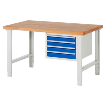 Werkbank mit 4 Schubladen - Teilauszug - 90:4 - höhenverstellbar 790-1.140 mm - 1.500 x 900 mm (BxT) - Traglast 750 kg - Buche Teilauszug | 900 mm