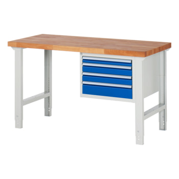 Werkbank mit 4 Schubladen - Vollauszug - 60:1 / 90:2 / 120:1 - höhenverstellbar 790-1.140 mm - 1.500 x 700 mm (BxT) - Traglast 750 kg - Buche Vollauszug | 700 mm