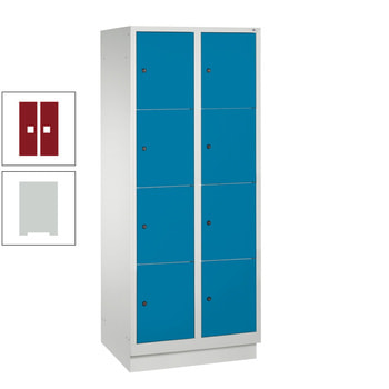 Spindschrank mit Sockel, Schließfächer, 2 Abteile, 8 Fächer, 1.800 x 810 x 500 mm (HxBxT), Korpus lichtgrau, Türen rubinrot RAL 3003 Rubinrot | RAL 7035 Lichtgrau