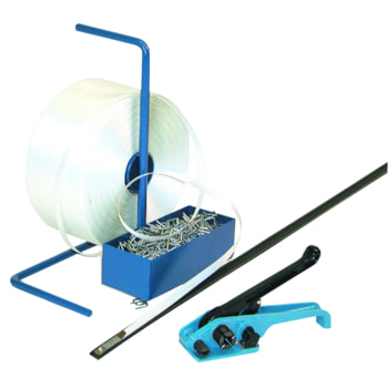 Umreifungs-Set - Polyester Kraftband - Bandbreite 13 mm - Spanner - Abrollständer - Bandlänge 1.100 m 13 mm