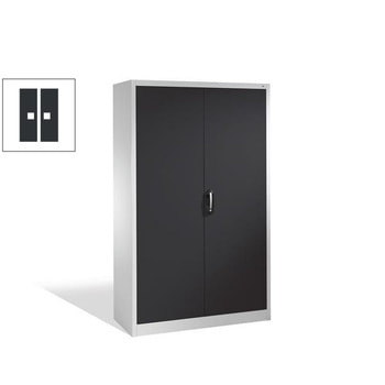Büroschrank, Aktenschrank aus Stahl, abschließbar, 4 Fachböden, Korpusfarbe lichtgrau, Türfarbe schwarzgrau, 1.950 x 1.200 x 400 mm (HxBxT)