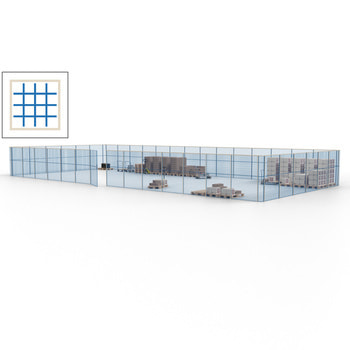 Maschinen Schutzgitter - Hallentrennwand - Sicherheitszaun - Tür - 60 m - 2.200 x 21.400 x 9.400 mm (HxBxT) - Perlweiß/himmelblau RAL 1013 Perlweiß | RAL 5015 Himmelblau