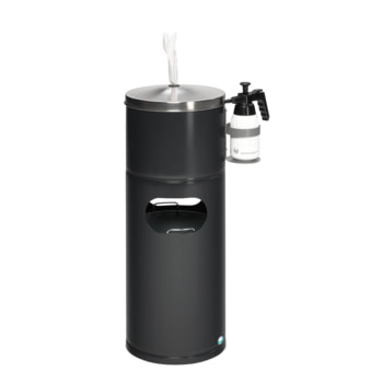Desinfektionsstation - Hygienestation - Reinigungstation mit Papiertuchspender, Desinfektionsmittelhalter und Abfalleimer - schwarzgrau (RAL 7021) Desinfektionsstation - Hygienestation - Reinigungstation mit Papiertuchspender, Desinfektionsmittelhalter und Abfalleimer - schwarzgrau (RAL 7021)