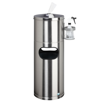 Desinfektionsstation - Hygienestation - Reinigungstation mit Papiertuchspender, Desinfektionsmittelhalter und Abfalleimer - Edelstahl Desinfektionsstation - Hygienestation - Reinigungstation mit Papiertuchspender, Desinfektionsmittelhalter und Abfalleimer - Edelstahl