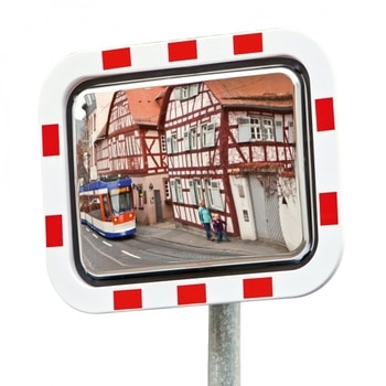 Verkehrsspiegel, Beobachtungsspiegel aus rostfreiem Edelstahl - rechteckig - rot/weiß - Montagefertig - 400 x 600 mm (HxB) - innen und außen Verkehrsspiegel, Beobachtungsspiegel aus rostfreiem Edelstahl - rechteckig - rot/weiß - Montagefertig - 400 x 600 mm (HxB) - innen und außen
