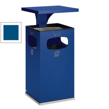 Kombi- Ascher mit Schutzdach für den Außenbereich - Mülleimer - Farbe blau RAL 5010 Enzianblau