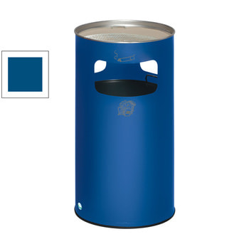 Abfallsammler mit Ascher - rund - Volumen 69 l - 760 x 420 x 420 mm (HxBxT) - enzianblau RAL 5010 Enzianblau
