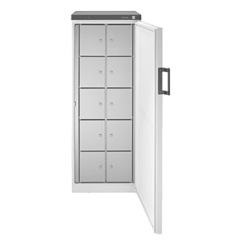 Gemeinschaftskühlschrank mit 10 Schließfächern, Mitarbeiterkühlschrank, Gruppenkühlschrank, 1.640 x 600 x 610 mm (HxBxT), schlag- und stoßfest, 230 V 