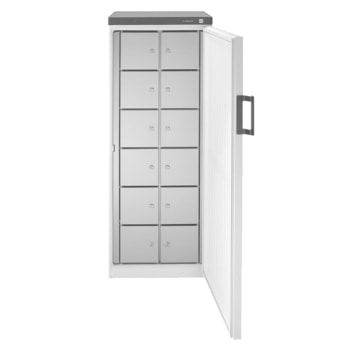 Gemeinschaftskühlschrank mit 12 Schließfächern, Mitarbeiterkühlschrank, Gruppenkühlschrank, 1.640 x 600 x 610 mm (HxBxT), schlag- und stoßfest, 230 V 