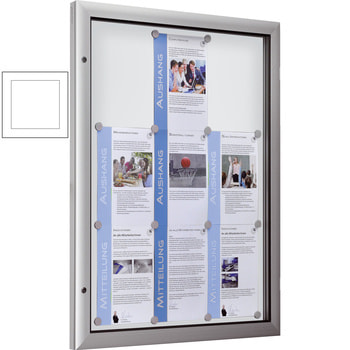 Beispielabbildung zeigt Schaukasten im Hochformat mit weißer Rückwand Beispielabbildung zeigt Schaukasten im Hochformat mit weißer Rückwand