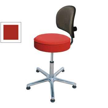 Drehhocker mit Rückenlehne, Kunstleder, Aluminium Fußkreuz mit Gleitern, mit Sitz in feuerrot Drehhocker mit Rückenlehne, Kunstleder, Aluminium Fußkreuz mit Gleitern, mit Sitz in feuerrot